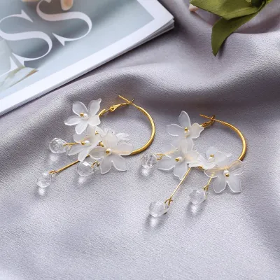 Korean Flower Crystal Dangle Earrings